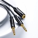 Кабел Ugreen 3,5mm mini jack (female) - 2x 3,5mm mini jack (male - microphone, headphones) AUX cable (AV140 20899), Черен