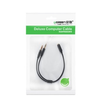 Кабел Ugreen 3,5mm mini jack (female) - 2x 3,5mm mini jack (male - microphone, headphones) AUX cable (AV140 20899), Черен