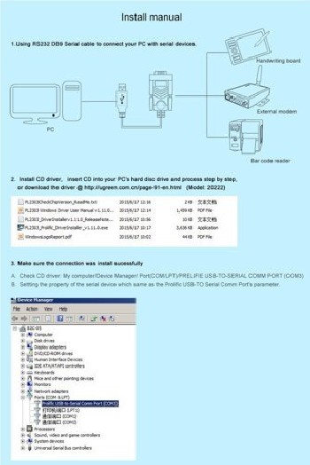 Кабел Ugreen USB - RS-232 (male)1m. (CR104 20210), Черен