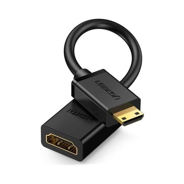 Кабел Ugreen HDMI (female) - mini HDMI (male) adapter cable 4K 60 Hz Ethernet HEC, ARC 32 channel audio 22 cm (20137), Черен