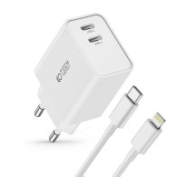 Зарядно Tech-Protect C35W, 2-Port, PD 35W + Lightning, White