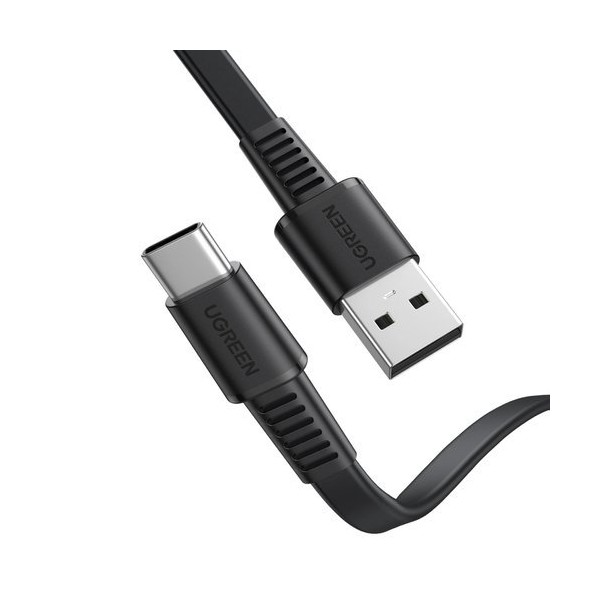 Кабел Ugreen flat USB - USB Type C Quick Charge cable 3A 1m (US332 10972), Черен
