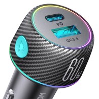Joyroom Dual USB-A & USB-C Fast Car Charger 60W With Light Button - зарядно за кола с USB-A и USB-C изход