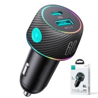 Joyroom Dual USB-A & USB-C Fast Car Charger 60W With Light Button - зарядно за кола с USB-A и USB-C изход