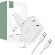 Зарядно Tech-Protect C20W, 2-Port, PD 20W + USB-C Към Lightning Кабел , White