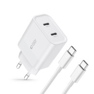Зарядно Tech-Protect C20W, 2-Port, PD 20W + USB-C Към USB-C Кабел , White