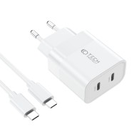 Зарядно Tech-Protect C20W, 2-Port, PD 20W + USB-C Към USB-C Кабел , White