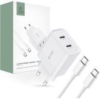 Зарядно Tech-Protect C20W, 2-Port, PD 20W + USB-C Към USB-C Кабел , White