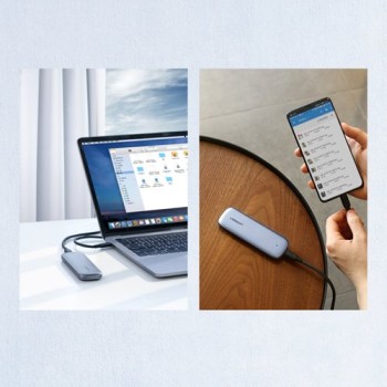 Флашка Ugreen external SSD drive M.2 NVME M-key housing case USB 3.2 Gen 2 (10 Gbps) M-key + 0,5m кабел (60354), Сив
