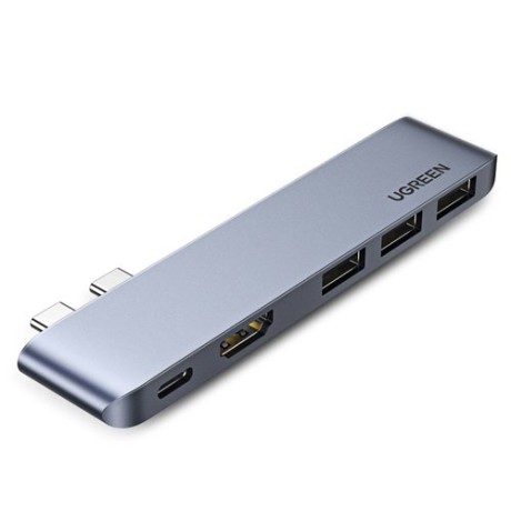 Мултифункционален хъб Ugreen 2x USB Typ C - USB Typ C PD (Thunderbolt 3, 100W, 4K 60 Hz, 10 Gbps) / HDMI 4K@30 Hz / 3x USB 3.0 f