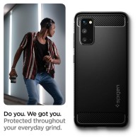 Spigen Rugged Armor удароустойчив силиконов (TPU) калъф за Samsung Galaxy S20, Matte Black