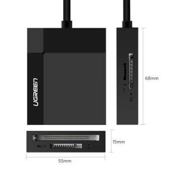 Четец на карти Ugreen USB 3.0 SD / micro SD / CF / MS card reader (30231), Черен