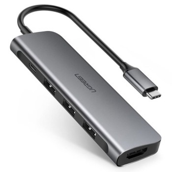 Мултифункционален хъб Ugreen USB Typ C 3.0 Power Delivery 3x USB 3.0 / HDMI (50209), Сив