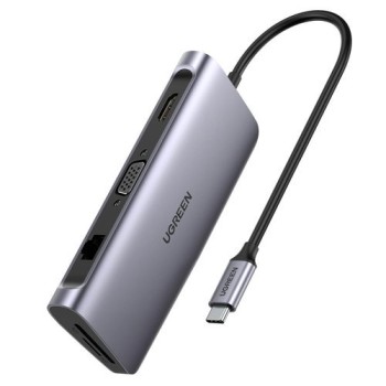 Четец на карти Ugreen USB Typ C HUB 3x USB 3.0 / SD and micro SD card reader / RJ45 1000Mbps network adapter / HDMI / VGA (40873