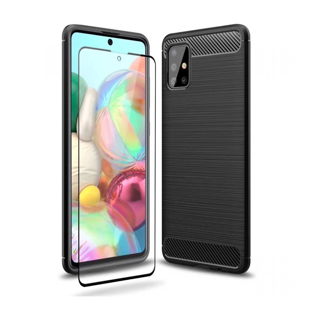 Силиконов калъф Flexible Carbon за Samsung Galaxy A51 , Черен