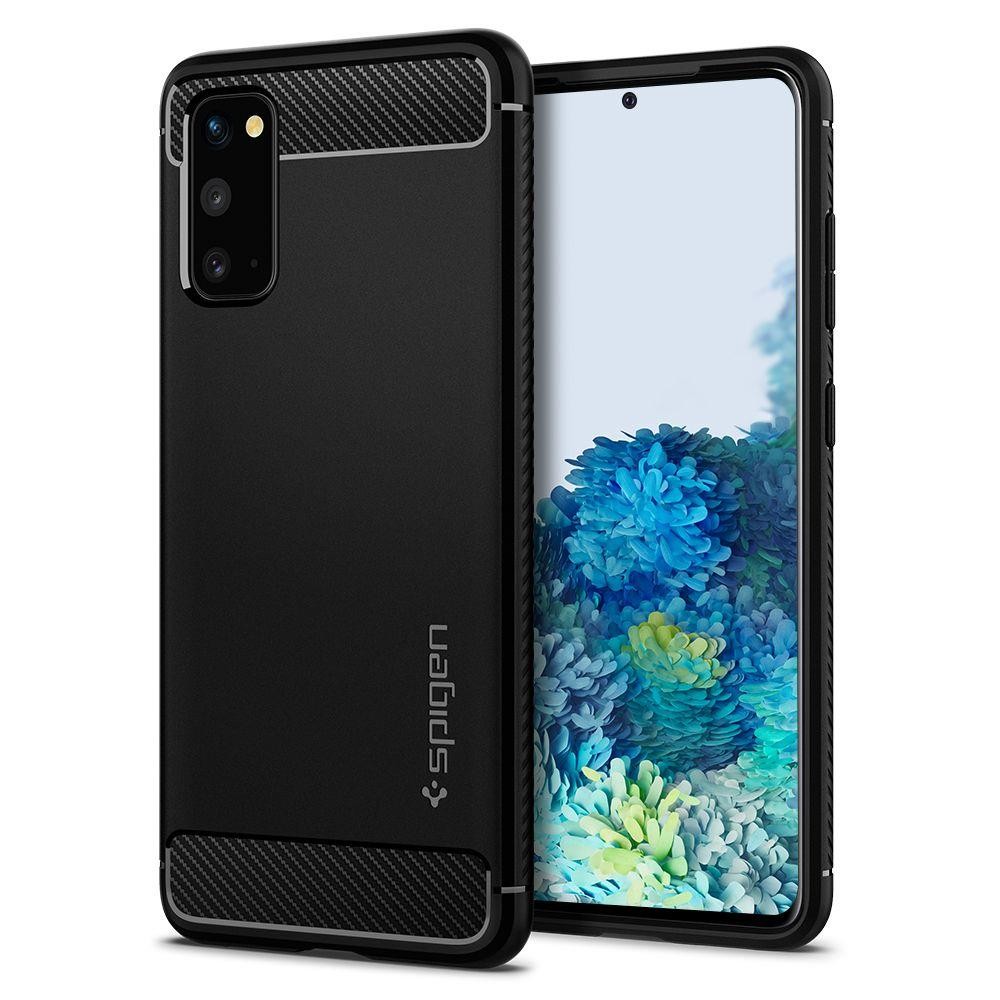 Spigen Rugged Armor удароустойчив силиконов (TPU) калъф за Samsung Galaxy S20, Matte Black
