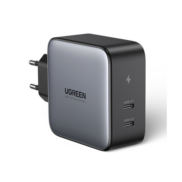 Адаптер Ugreen travel wall charger 2x USB Type C 100W Power Delivery (50327), Сив
