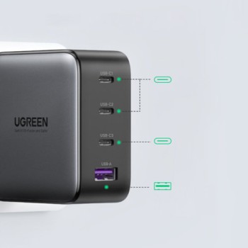 Адаптер Ugreen GaN fast charger 3x USB Typ C / USB Power Delivery 3.0 QuickCharge 4+ FCP SCP AFC 100W EU (CD226 40747), Черен