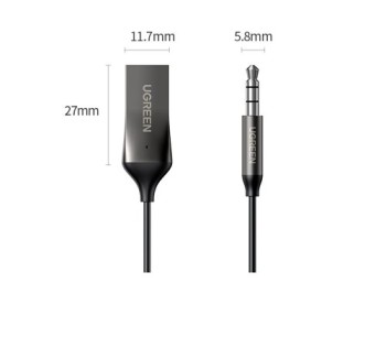 Адаптер- кабел Ugreen USB Wireless Bluetooth 5.0 AUX adapter jack cable (70601 CM309), Черен