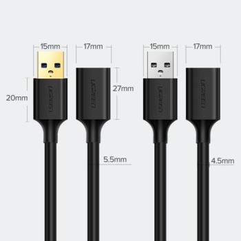 Кабел Ugreen USB 3.0 (female) - USB 3.0 (male) cable extension cord 1m. (10368), Черен