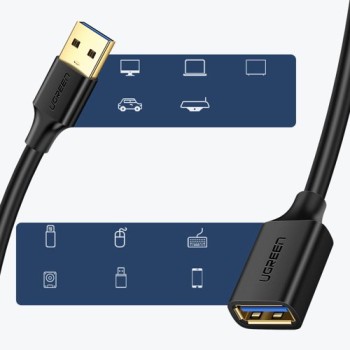 Кабел Ugreen USB 3.0 (female) - USB 3.0 (male) cable extension cord 1m. (10368), Черен