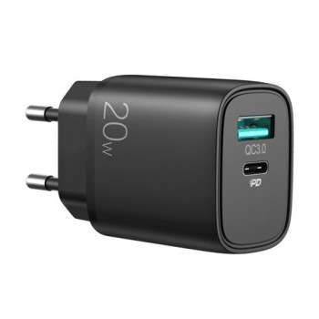 Адаптер Joyroom fast wall charger (EU plug) USB / USB Typ C 20W Power Delivery QuickCharge 3.0 AFC FCP ( L-QP205), Черен