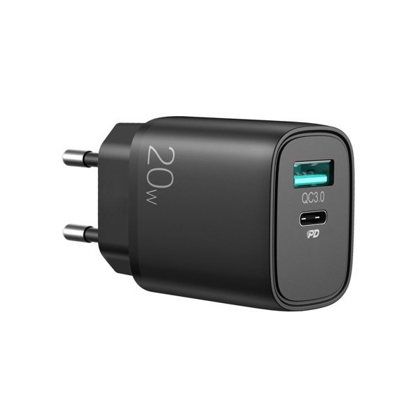Адаптер Joyroom fast wall charger (EU plug) USB / USB Typ C 20W Power Delivery QuickCharge 3.0 AFC FCP ( L-QP205), Черен