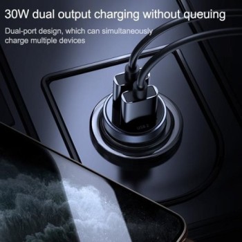 Зарядно за кола Joyroom C-A09 Mini dual-port QC3.0 Smart fast charge 2x USB 30W Quick Charge, SCP, PD, AFC, Черен