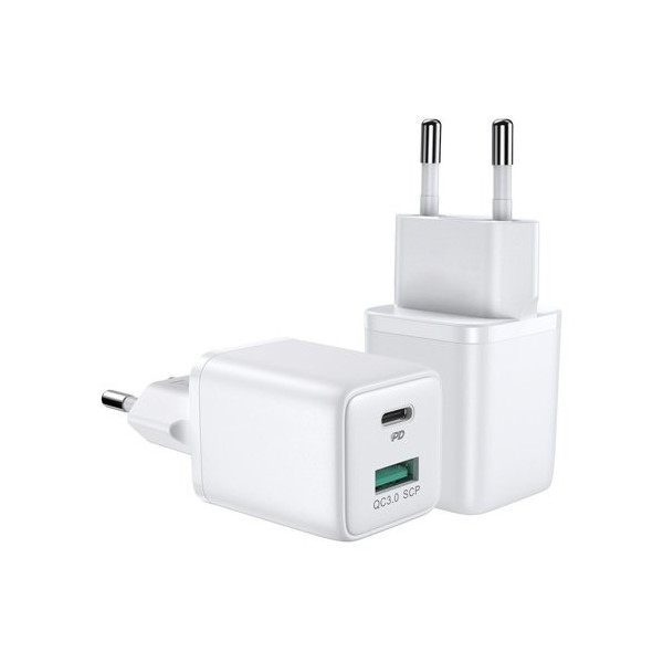 Адаптер Joyroom fast wall charger (EU plug) USB / USB Typ C 30W Power Delivery QuickCharge 3.0 AFC FCP (L-QP303), Бял