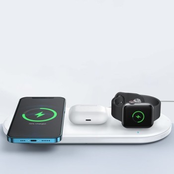 Безжично зарядно 3в1 Joyroom 20W за AirPods/ phone / headphones + USB Type C кабел с адаптер (JR-A27), Бял