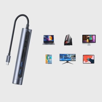 Мултифункционален хъб 7в1 Joyroom 7in1, Type C / 2 x USB 3.0 / HDMI 4K 30Hz / RJ-45 / SD Card Reader и Micro SD 100W, 15cm (S-H1