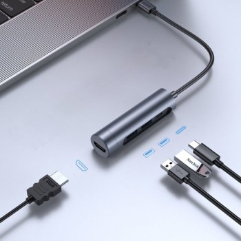 Мултифункционален хъб 4в1 Joyroom HUB, USB Type C 100 W / HDMI, 4K, 30 Hz / 2 x USB 3.0 (S-H113), Сив