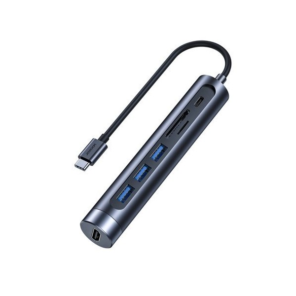 Мултифункционален хъб 7в1 Joyroom USB Type C / 3x USB 3.0 / HDMI, 4K, 30Hz / SD Card Reader и Micro SD 100W 15cm (S-H112), Сив
