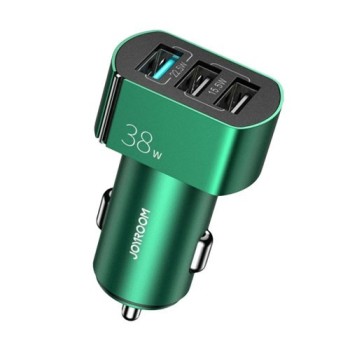Зарядно за кола Joyroom fast car charger QC3.0, 4,5A, 38W, 3x USB (C-A19), Зелен
