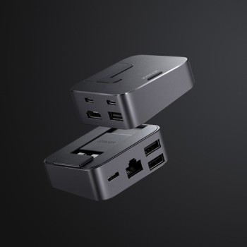 Мултифункционален хъб Joyroom USB Type C - USB 3.0 / RJ45 / HDMI / USB Type C / Thunderbolt за MacBook Pro (S-H121 Gray), Сив
