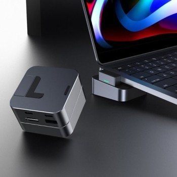 Мултифункционален хъб Joyroom USB Type C - USB 3.0 / RJ45 / HDMI / USB Type C / Thunderbolt за MacBook Pro (S-H121 Gray), Сив