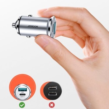 Зарядно за кола Joyroom mini dual port USB Type C / USB 20 W 5 A smart car charger Power Delivery Quick Charge 3.0 AFC SCP (C-A4