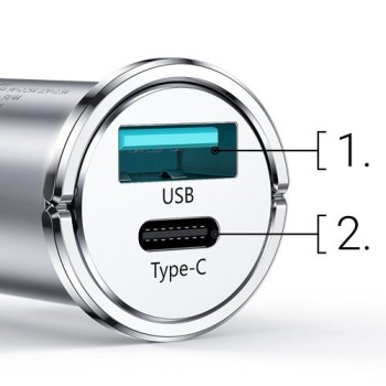 Зарядно за кола Joyroom mini dual port USB Type C / USB 20 W 5 A smart car charger Power Delivery Quick Charge 3.0 AFC SCP (C-A4
