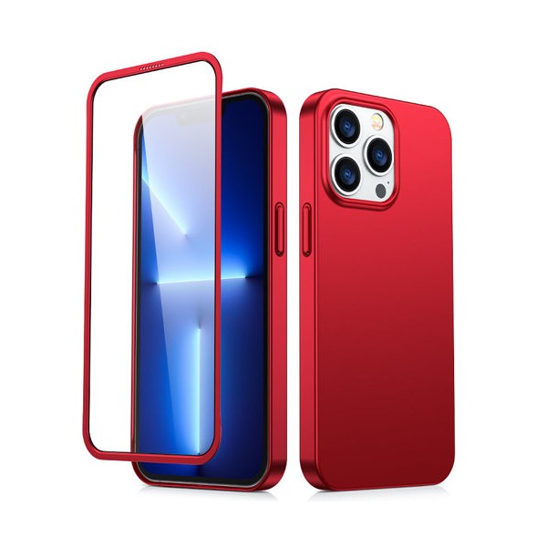 Калъф Joyroom 360 Full Case front and back cover for iPhone 13 Pro + стъклен протектор (JR-BP935 red), Червен