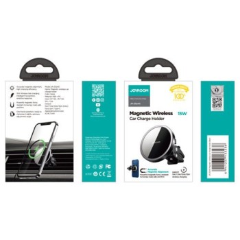 Безжично зарядно Joyroom magnetic Qi wireless car charger phone holder (MagSafe compatible за iPhone) (JR-ZS240), Черен