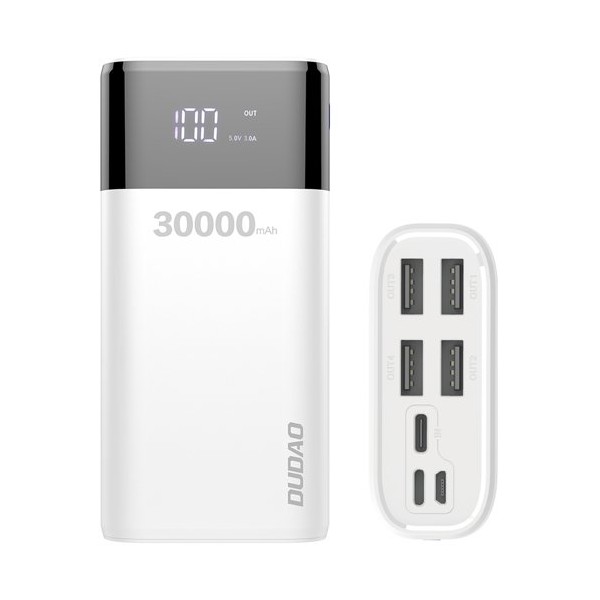 Външна батерия Dudao 4x USB 30000mAh with LCD 4A (K8Max white), Бял
