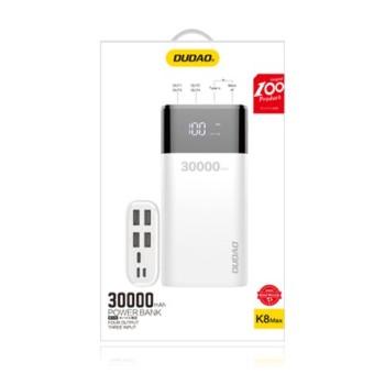 Външна батерия Dudao 4x USB 30000mAh with LCD 4A (K8Max white), Бял