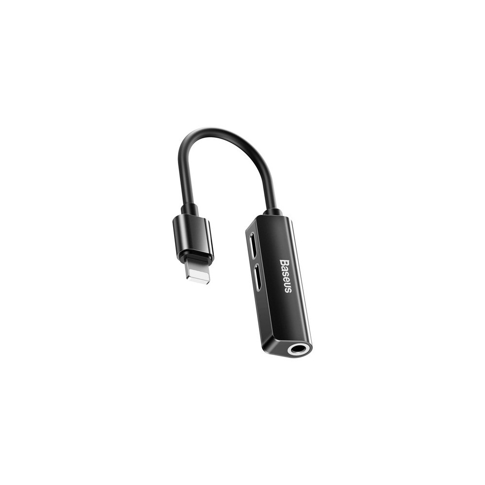 Адаптер Baseus L52 3-in-1 Lightning to 2xLightning+3.5mm Jack, Черен