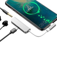 Адаптер Baseus L53 Type-C to Type-C+3,5mm Jack, Сив