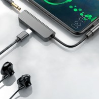 Адаптер Baseus L53 Type-C to Type-C+3,5mm Jack, Сив