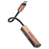 Адаптер Baseus L52 3-in-1 Lightning to 2xLightning+3.5mm Jack, Розов