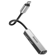 Адаптер Baseus L52 3-in-1 Lightning to 2xLightning+3.5mm Jack, Сив