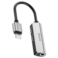 Адаптер Baseus L52 3-in-1 Lightning to 2xLightning+3.5mm Jack, Сив