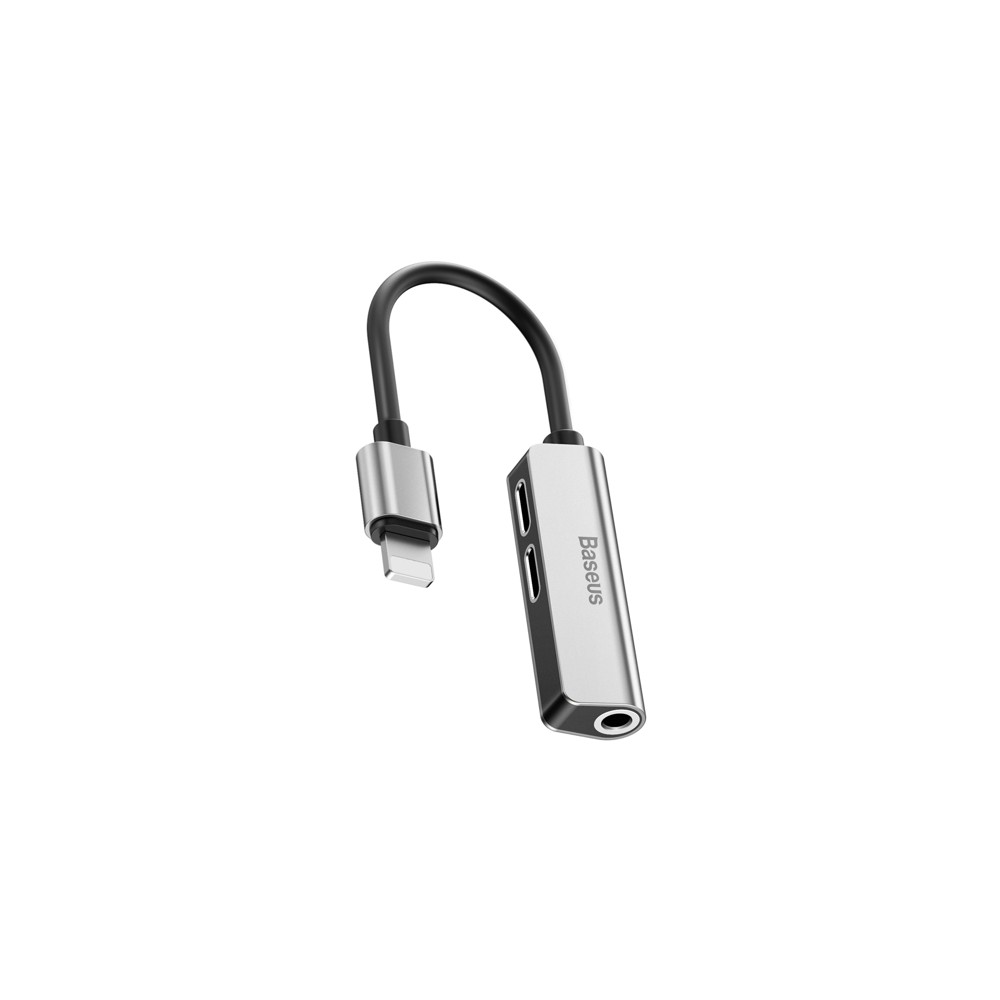 Адаптер Baseus L52 3-in-1 Lightning to 2xLightning+3.5mm Jack, Сив