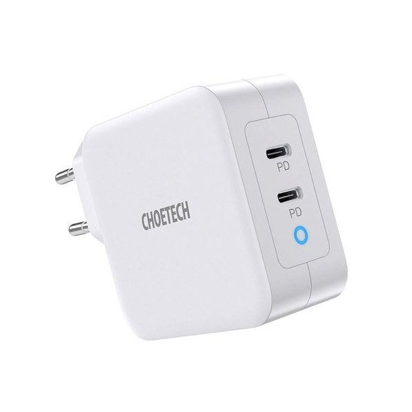 Адаптер Choetech 2x USB Type C Power Delivery 3.0, QC 3.0 AFC, 100W EU (PD6008-EU), Бял
